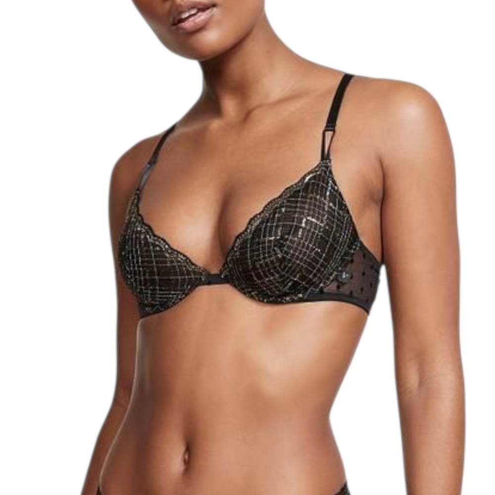 Victoria's Secret 34B Unlined Demi Bra Lurex Plaid